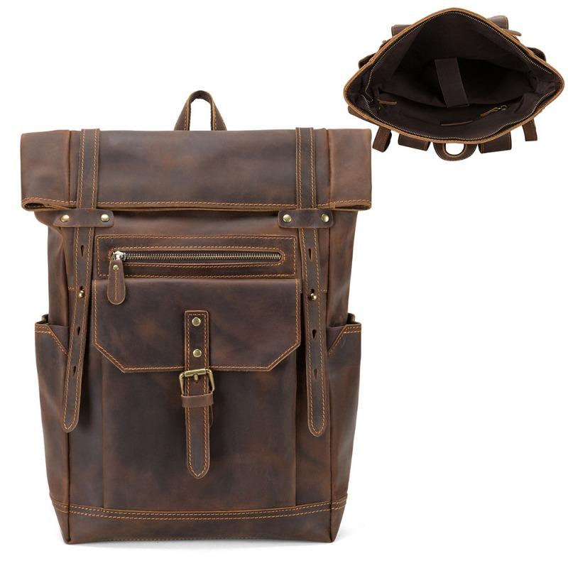 

Мужской рюкзак большой вместимости, ретро, складной, мужской на плечо, рюкзак из натуральной кожи