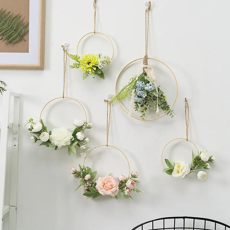 Artificial Eucalyptus Rose Wreath Wooden Wedding Backdrop Wall Decor for Living Room Bedroom - Durable Artificial Greenery