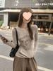 Little Diary Korean Style Puppy Print Hooded Knitted Top for Women, Autumn Winter Slim Fit