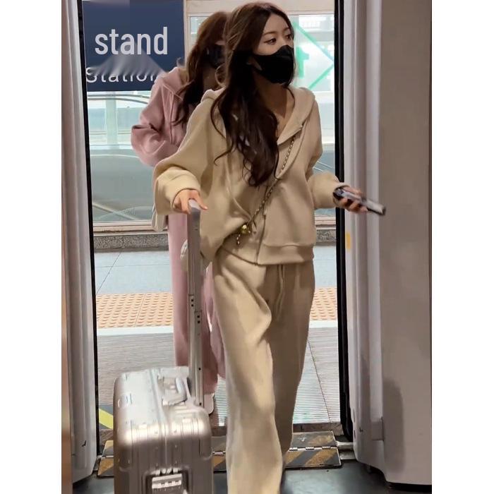 

Женский повседневный спортивный костюм в корейском стиле: Кардиган, свитшот и длинные брюки для весны/осени XL абрикосовый