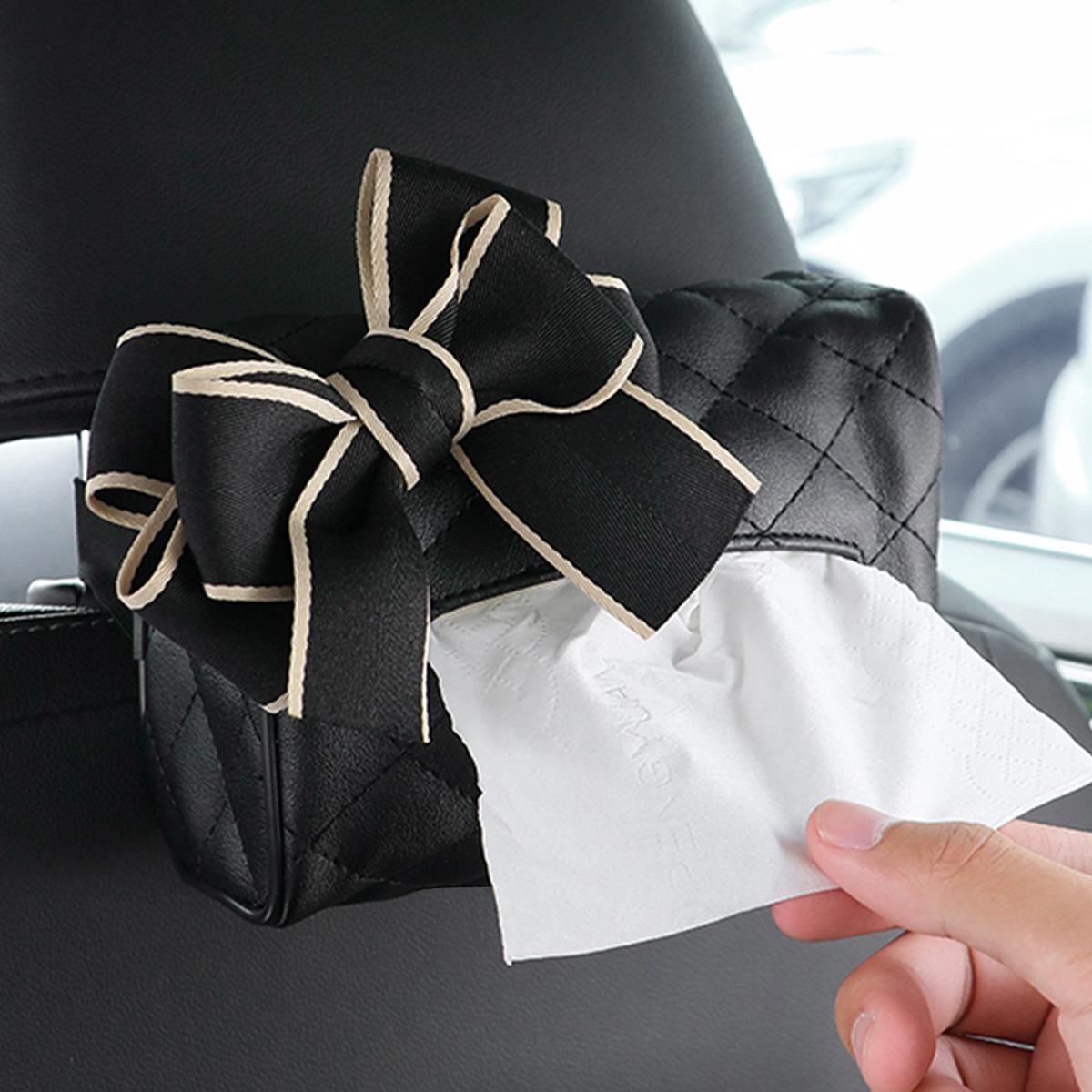 

1PC Car tissue box, bow leather, car seat back hanging type, women s toilet paper box, multifunctional armrest box, tissue box чёрный
