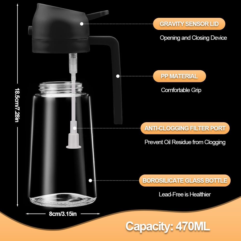 2 in 1 Oil Sprayer, Oil Sprayer for Kitchen Cooking, 470ml Oil Spray Bottle for Home