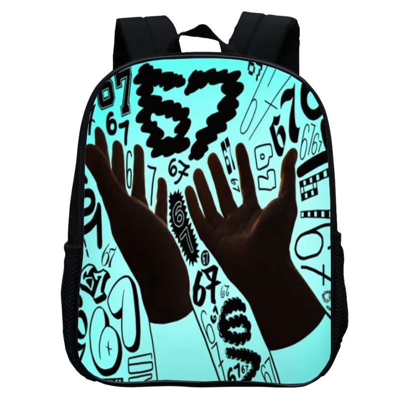 Printed Kindergarten 67 Six Seven Schoolbag, Cartoon Animation 12-inch Backpack Casual and Light