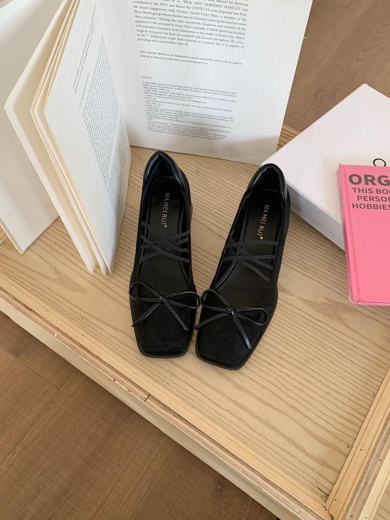 Brown French Square Head Bow Mary Jane High Heels 2025 Autumn New Retro Thick Heel Light Mouth Single Shoes