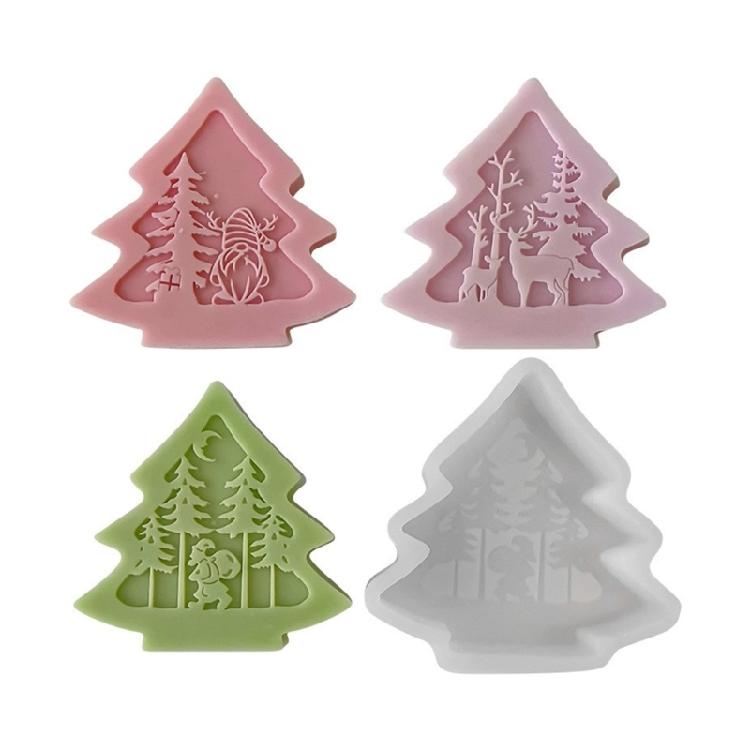 Reusable Silicone Mold Christmas Tree Shaped Candle Mould Creative Aromatherapy Making Mold Festive Decoration Supplies