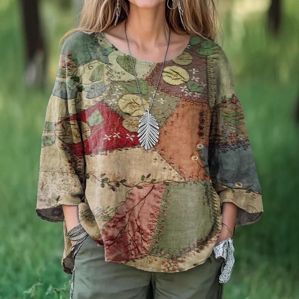 

Жіночий весняно-осінній пуловер з рукавами три чверті, круглим вирізом, вільний, з принтом, футболка, топ 5XL