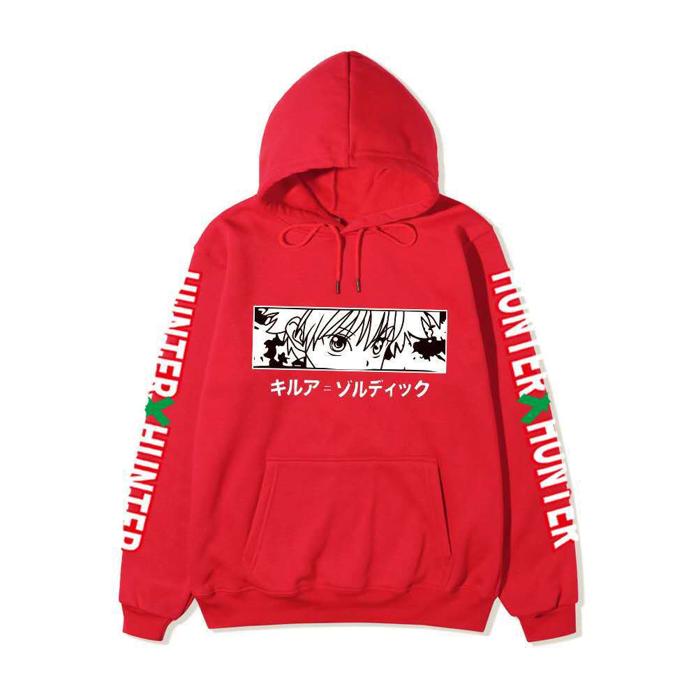 Hunter X Hunter Killua Anime Hoodie Sleeve Letter Print Black Manga Long Sleeve Casual Hooded Pullover Sweatshirt