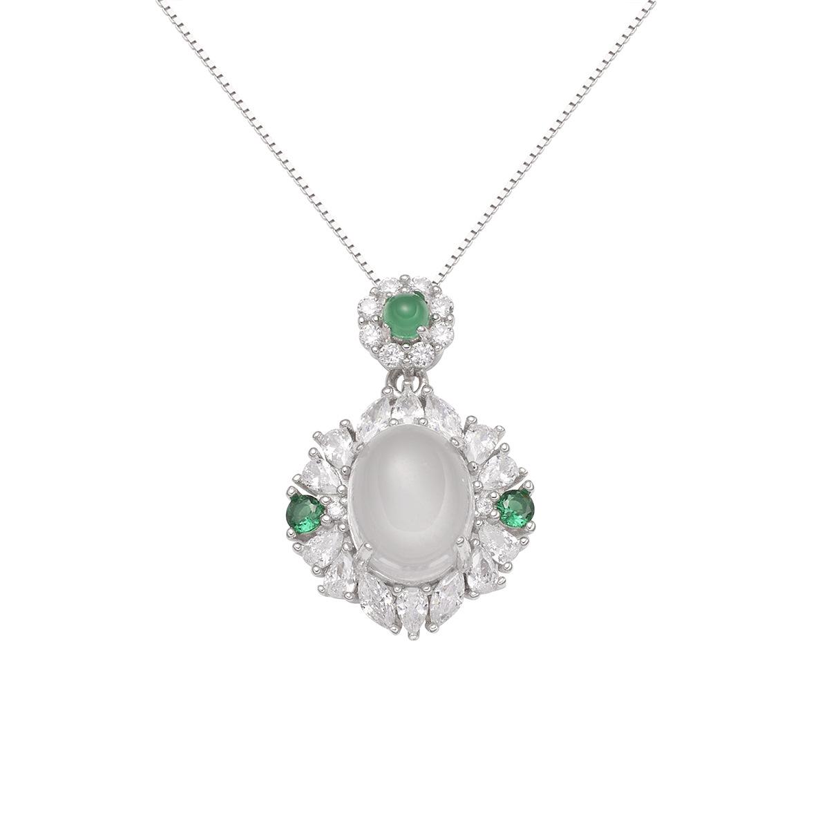 

Серебряное ожерелье S925 с инкрустацией из натурального льда и кристаллов, с поверхностью яйца, темпераментный роскошный инкрустированный кулон, цепочка на ключицу из халцедона 925 Silver