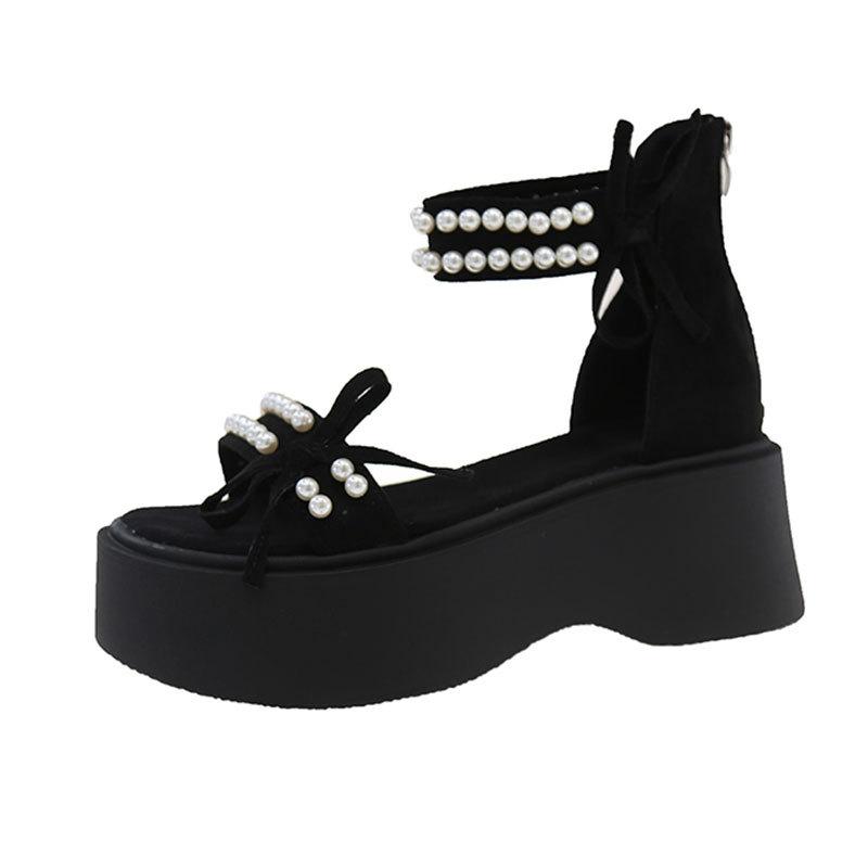 With skirt Roman sandals ins tide 2025 spring and summer new fashion pearl platform sandals fairy style
