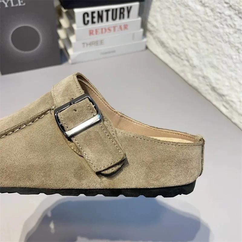 Fashion Women's Baotou Slippers Spring New Round Head Deep Mouth Metal Buckle Soft Sole Non-slip Flat Shoes