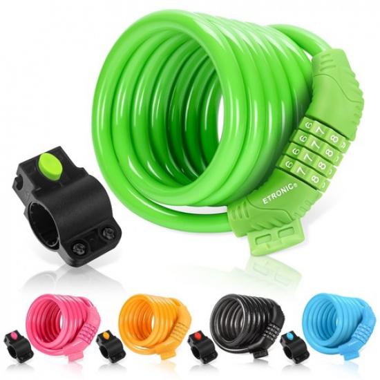 ETRONIC 6 ft. Bike Lock Cable - Resettable Combo, Anti-Theft Security (Green)