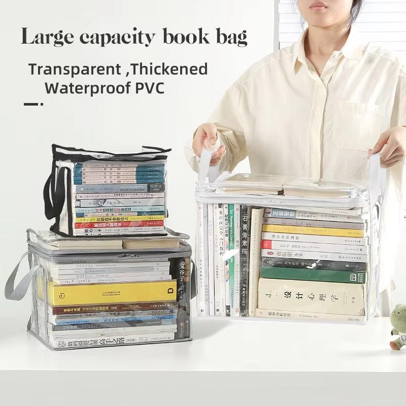Foldable Student Book Organizing Bin Box Household Large Capacity Transparent Dustproof Collection Container Books Clothes Snacks Organizer Pouch