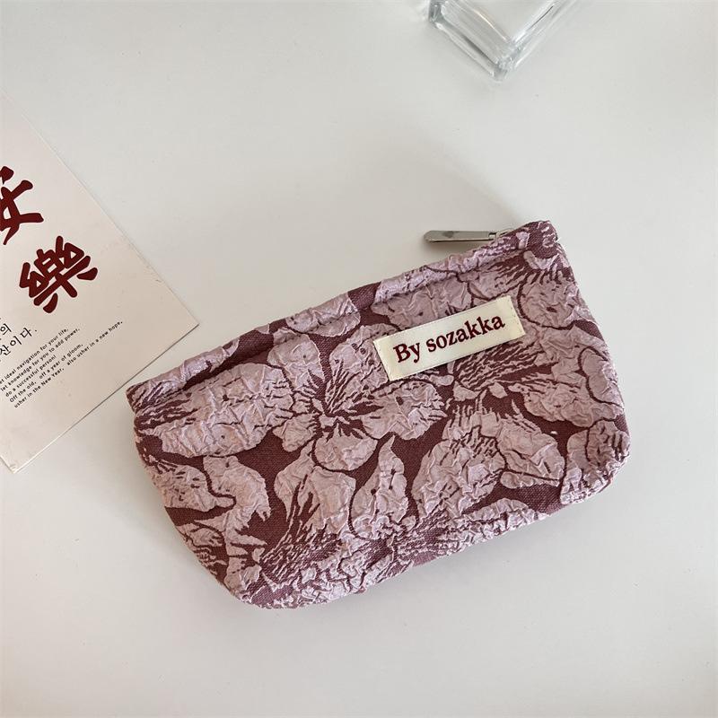 French Embossed Flowers Travel Cosmetic Storage Bag Wallet Cute Women Makeup Kits Handbags Phone Pencil Case Organizer Pouch Bag