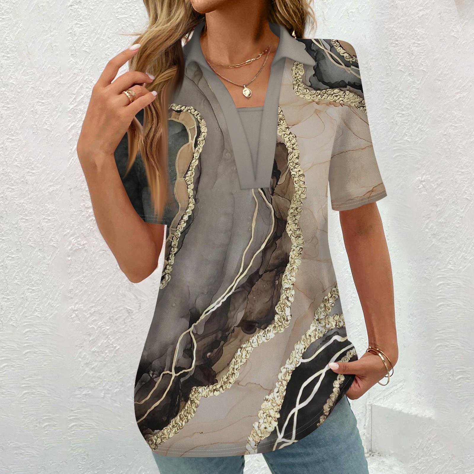 

Женская модная повседневная рубашка с коротким рукавом с винтажным принтом на пуговицах, блузка S хаки