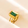 Green Striped Stone Vintage Gold Color Stainless Steel Open Adjustable Rings For Women Men Accessories Finger Jewelry Sun Flower