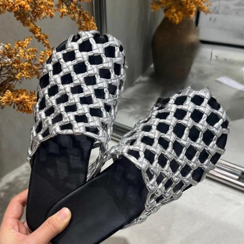 

Fashion Women s Woven Mesh Breathable Flat Shoes Summer New Round Toe Shallow Mouth Soft Sole Anti-slip Wear-resistant Slippers 35