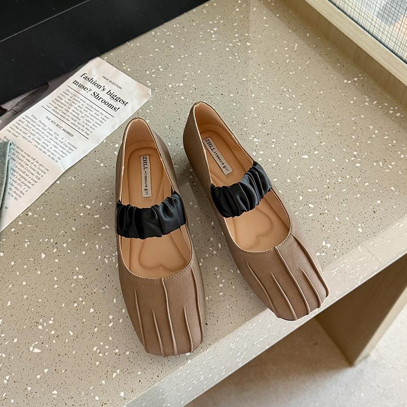 

039-5 Туфли на плоской подошве с квадратным носком Баотоу для работы, универсальные, плюс полнота, расширенные, большого размера, женские туфли 45 хаки