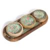 Serving Tray With 3 Ceramic Bowls, Mango Wood