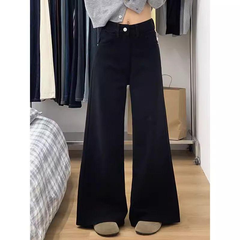 2025 A/W Plus Size Women s Black Wide-Leg Slimming Straight-Leg Jeans Small