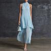 Maxi Abito da Donna Fluido in Chiffon, Senza Maniche con Scollo all'Americana, Abito da Ospite per Matrimonio, Orlo Asimmetrico, Abito da Sera Formale Estivo, Abito da Cocktail
