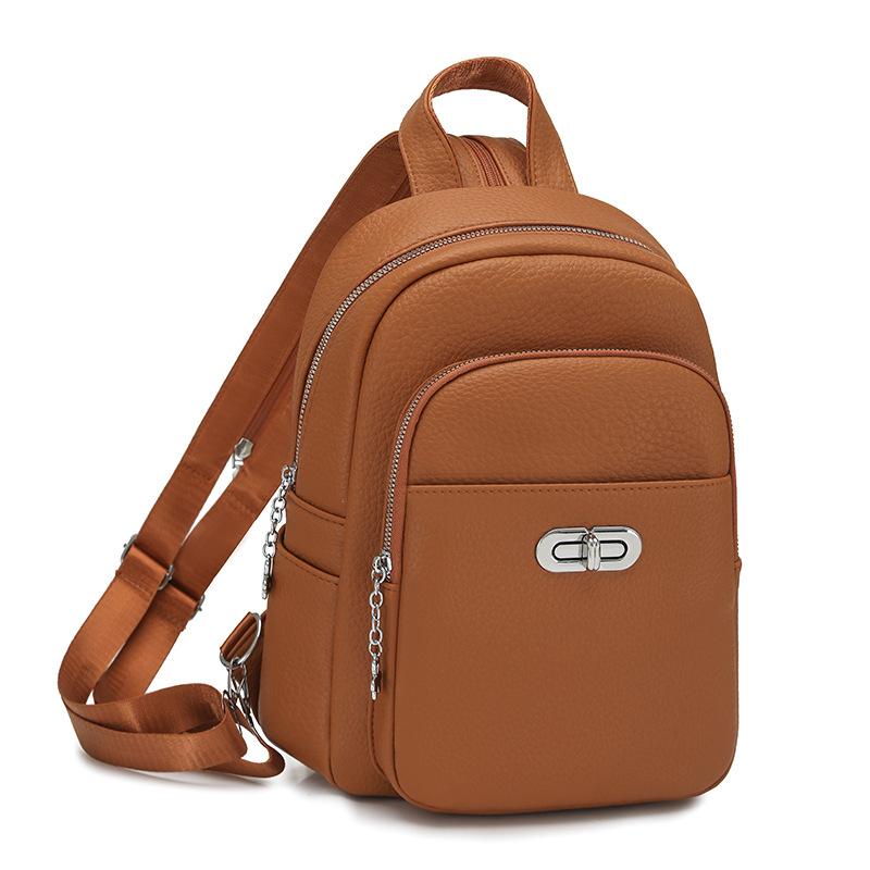 Vintage PU Backpack Women's Multi-Layer Large Capacity Chest Bag Multi-Use Lightweight Crossbody Bag