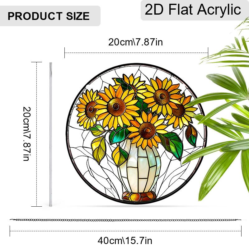 

Acrylic Sunflower Vase Suncatcher Stained Glass Effect Window Hanging Ornament Floral Home Decor 20cm/7.87Inches