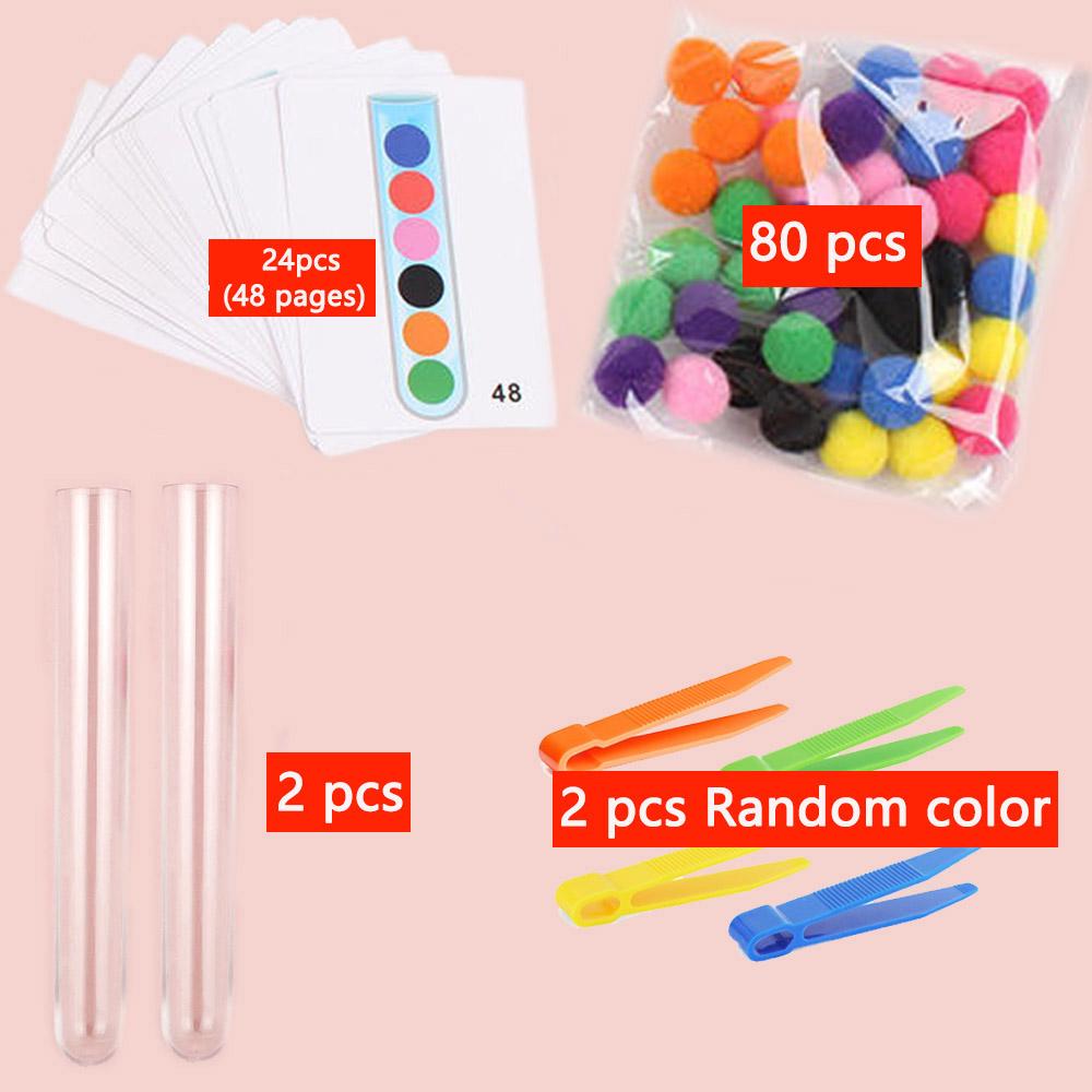 54-109 Stück Feinmotorik Sortierset Kinder Lernspielzeug Reagenzglas Pompons Pinzette Farbzuordnungskarte Montessori Kindergeschenke