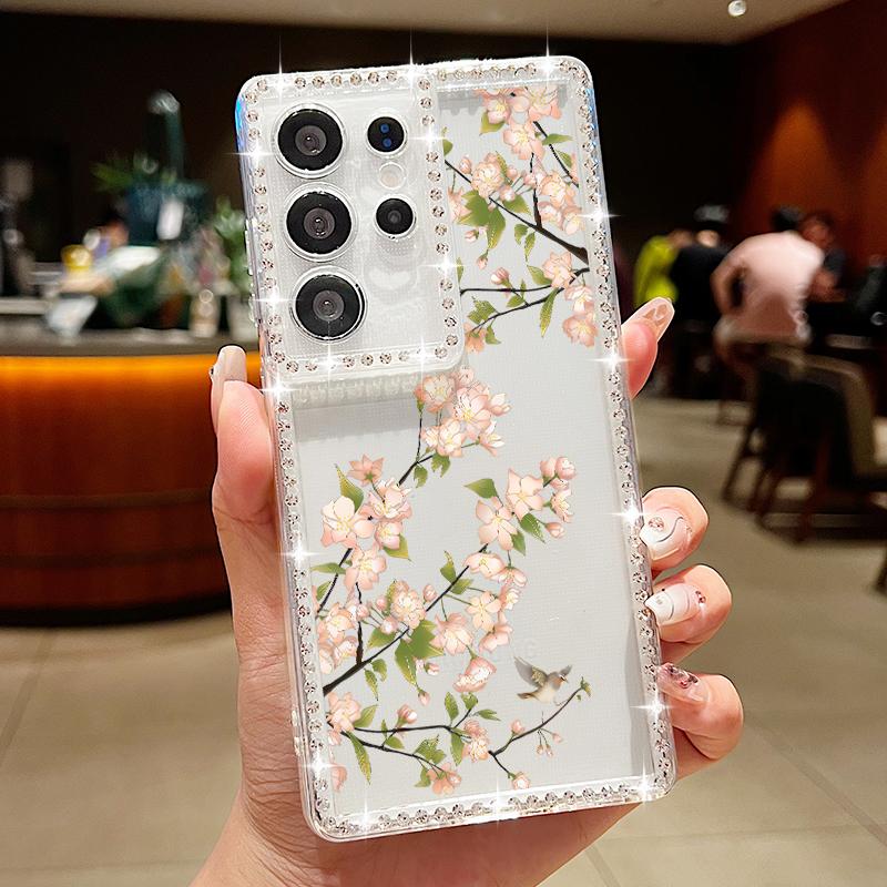 Husă Simplă cu Flori Pentru Samsung Galaxy A56 A55 A54 A36 A35 A25 A15 A16 A53 5G S25 Edge S24 Ultra S23 FE Husă Moale cu Diamante