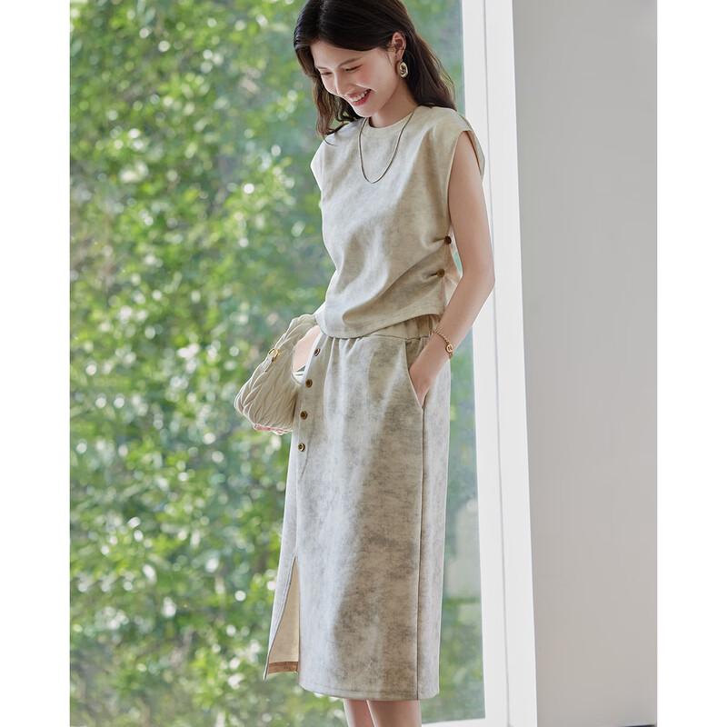 TERRE BLEUE Women s Summer T-Shirt & A-Line Skirt Two-Piece Set L