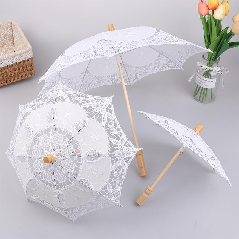 Vintage White 15/19/30/38Cm Lace Parasol Umbrella Embroidery Cotton Lace Flower Girl Umbrella Kids Sun Umbrella Photo Prop
