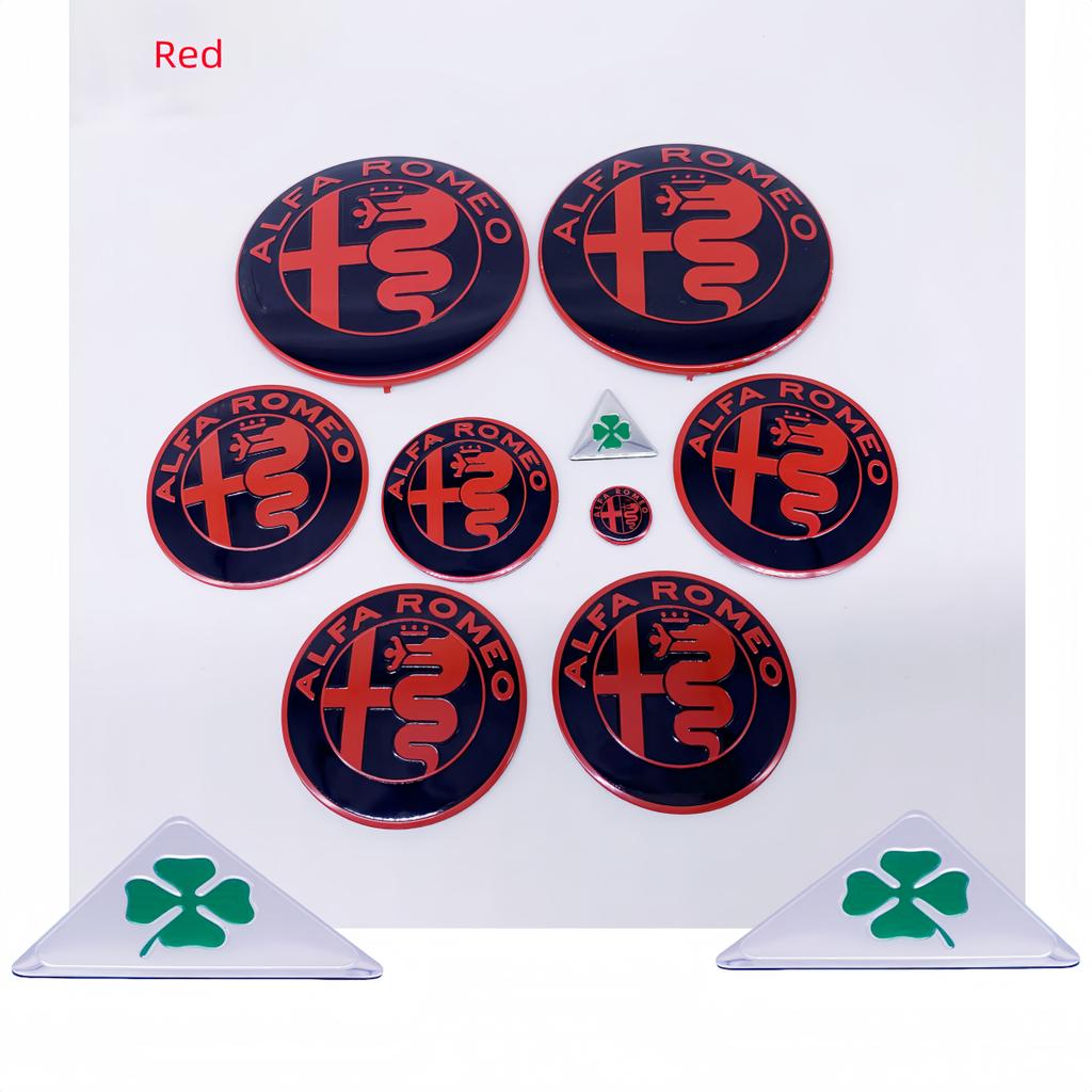 YDVU2 11pcs/sets 74mm 50mm 56mm 60mm For Alfa Romeo 147 159 Giulia Stelvio Mito Tonale Steering Wheel Stickers Car Hood Front Emblem