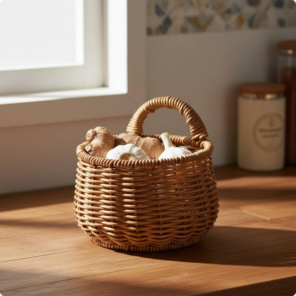 Wicker Wall Storage Basket with Handle Natural Sturdy