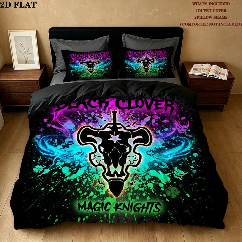 Schwarzes Kleeblattmuster Bettwäsche Steppdecke Set Bettbezug Kissenbezug Zuhause Geburtstagsgeschenk(1 Bettbezug + 2 Kissenbezüge, ohne Füllung)
