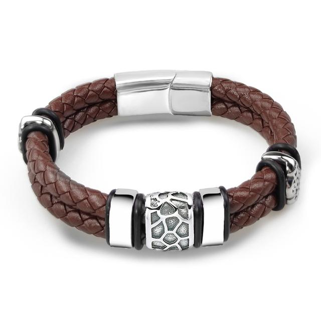 Bracelet homme en acier inoxydable 316l marron punk irrégulièrement fissuré en cuir véritable tressé bracelets et bracelets pour hommes bijoux pour hommes