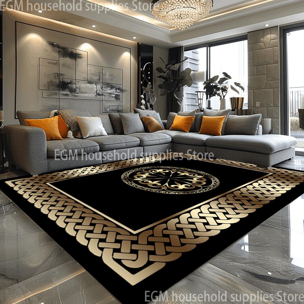 European Style Luxury Large Rugs For Living Room Black Gold Parlor Sofa Carpet Non-Slip Easy Cleaning Coffee Tables Mat 200X300