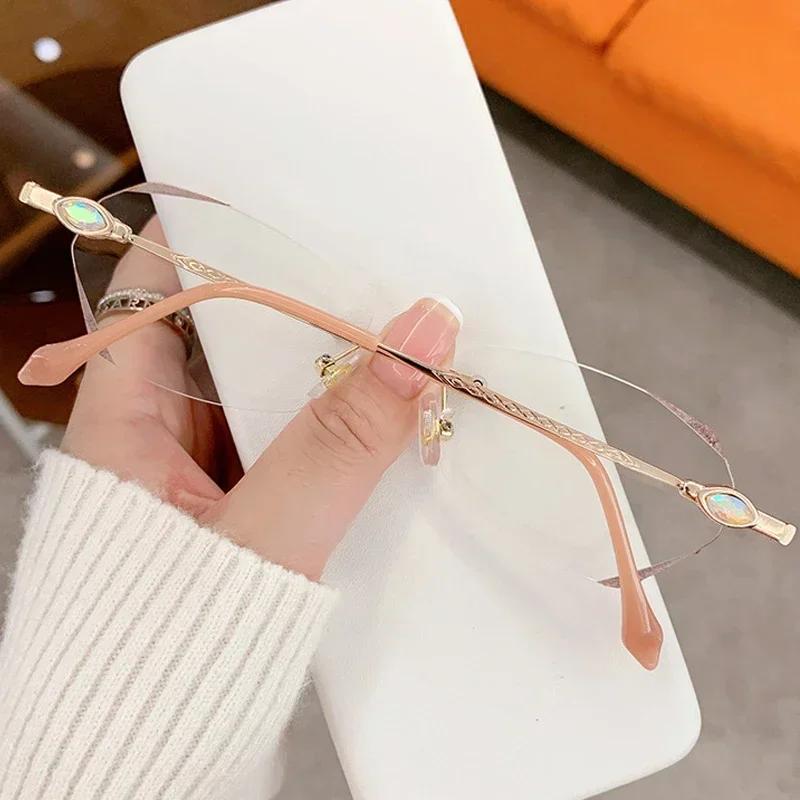 High-end Simple Frameless Presbyopia Eyeglasses Super Light Unisex Anti-Blue Light Diamond Reading Glasses Gentlewoman Eyewear