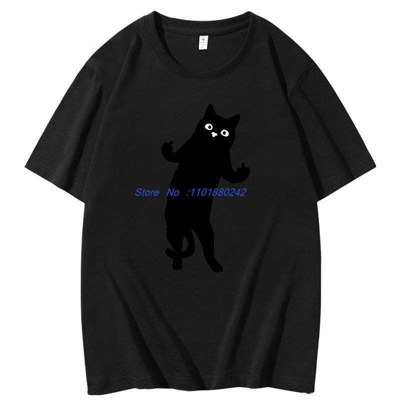 Cat Middle Finger Funny Gift Graphic T Shirts Summer Cotton New Shirts And Tshirts Unisex Streetwear Breathable Print T Shirt