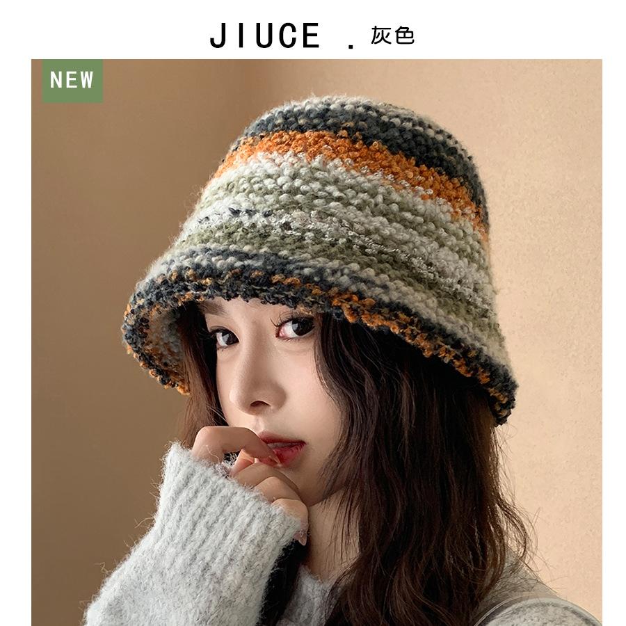 Colourful Knitted Bucket Hat Women Korea Autumn Winter Warm Dopamine Warm Fisherman's Hat Star Model Thickened