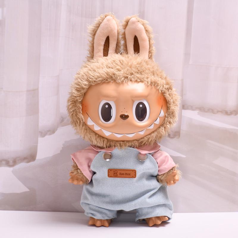 38cm Labubu Plush Doll Casual Outfit Set with Hat (Clothes Only)
