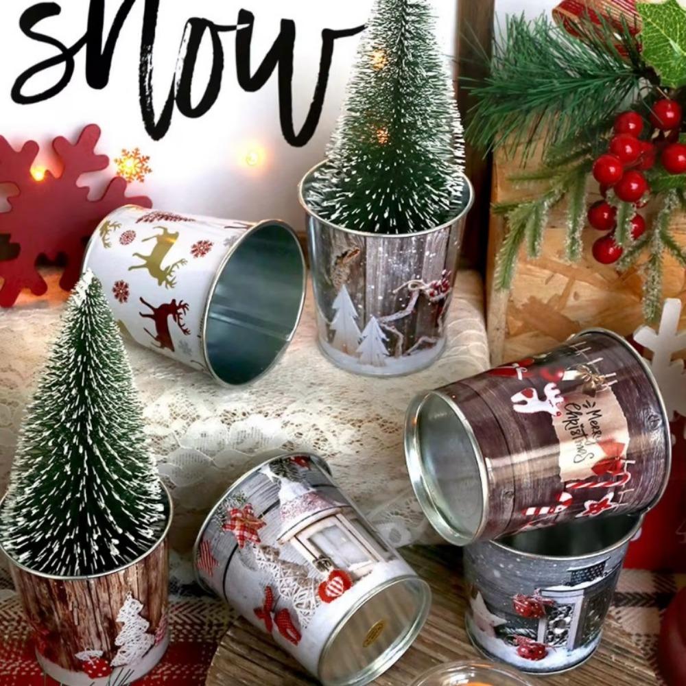 Christmas Bucket Metal Basket Bucket Christmas Decorations Vintage Holder Decor for Indoor and Outdoor Decorative
