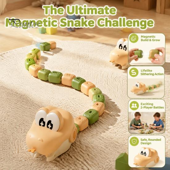 Two Player Battle Snake Toy 1/2 Sets RC Electric Magnetic Toy, Remote Control Eating Itself with Magnet for Kids, Hands-Eye Coordination 2 Players