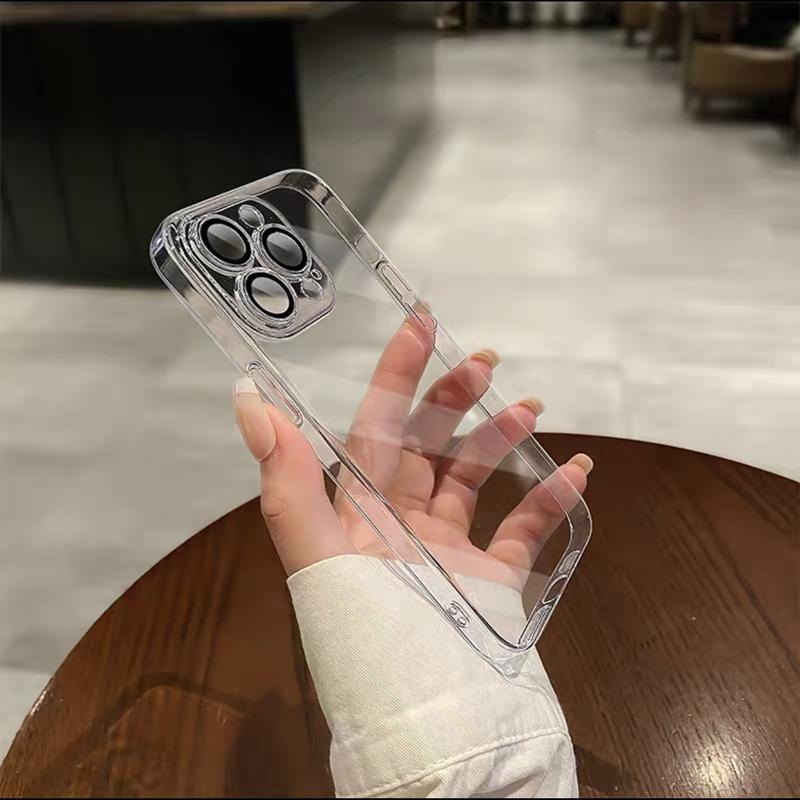 Luxury Plating Clear Case For iPhone 15 13 12 11 14 Pro Max Mini X XR XS 7 8 14 15 Plus SE Cover With Lens Protector Accessories