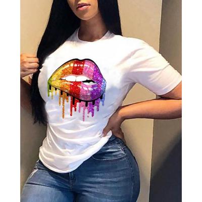Colorful Lips Girl Printed Simple Trendy Loose Round Neck Pure Cotton T-Shirts Women’s