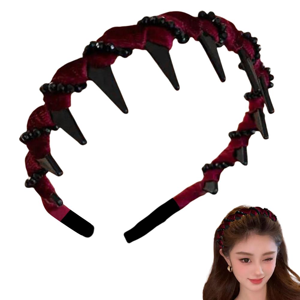 

Бархатная Блестящая Диамантовая Повязка на Голову с Высоким Черепом Волнистый Обруч для Волос для Женщин Нескользящая Зубчатая Повязка на Голову для Женщин Аксессуары для Волос