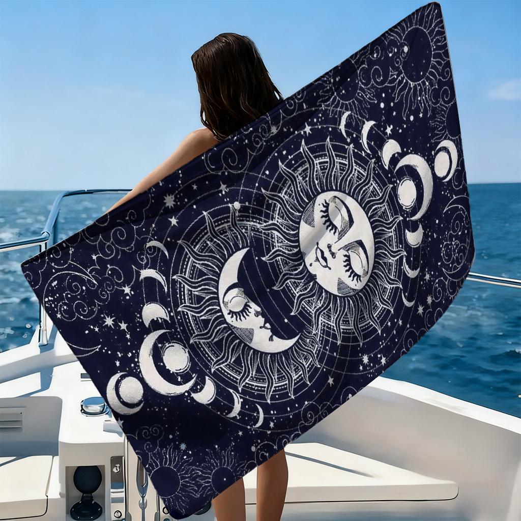 1pc Bohemian Sun&Moon Beach Towel Vintage Large Quick-drying Towel Suitable for Beach Yoga Pool Gym Towel Summer Gift for Friend