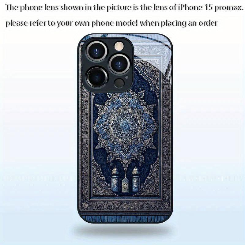 Blue carpet patterned glass phone case suitable for iPhone 17 16 15 14 13 12 11 Pro/Max/Plus shockproof back cover