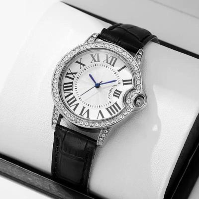 Pulseira Feminina de Cristal Rosa Relógio de Pulso de Quartzo Presente Relógio de Luxo para Senhoras Relógio com Diamante