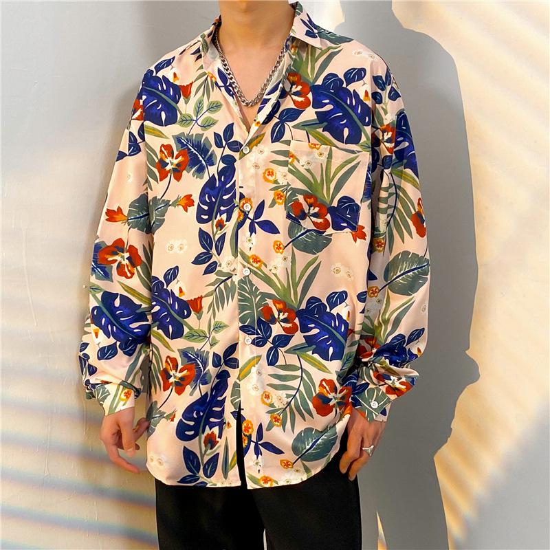 Unisex Thai Vintage Floral Long-Sleeve Shirt, Loose Fit for Street Dance, Spring/Autumn