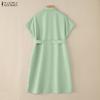 ZANZEA Women Turn Down Collar Loose Casual Short Sleeve Shirt Dress