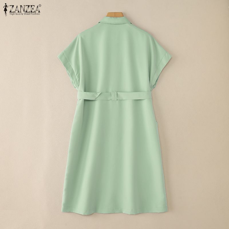 ZANZEA Women Turn Down Collar Loose Casual Short Sleeve Shirt Dress